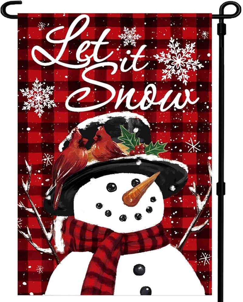 ducuh Let It Snow Snowman Snowflake Christmas Garden Flag 12x18 inch Outdoor-Double Sided Snowman Winter Yard Flags - Image 1